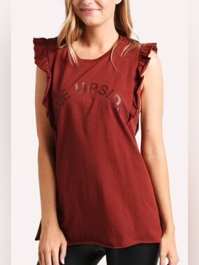 Anthropologie’s The Upside Women's Ruffle-Sleeve Muscle Tank in Burgundy
